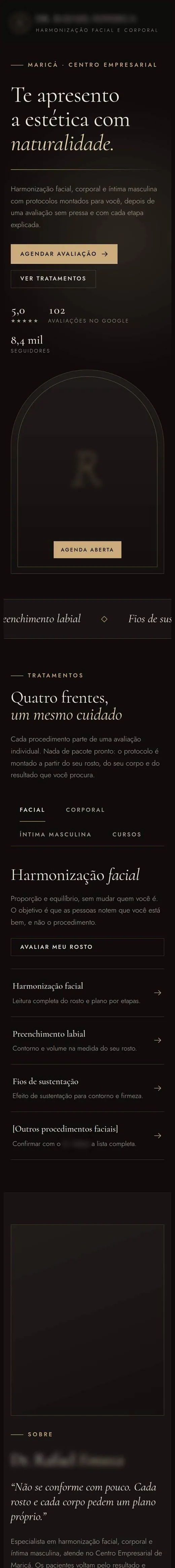 Site da clínica de harmonização na versão celular