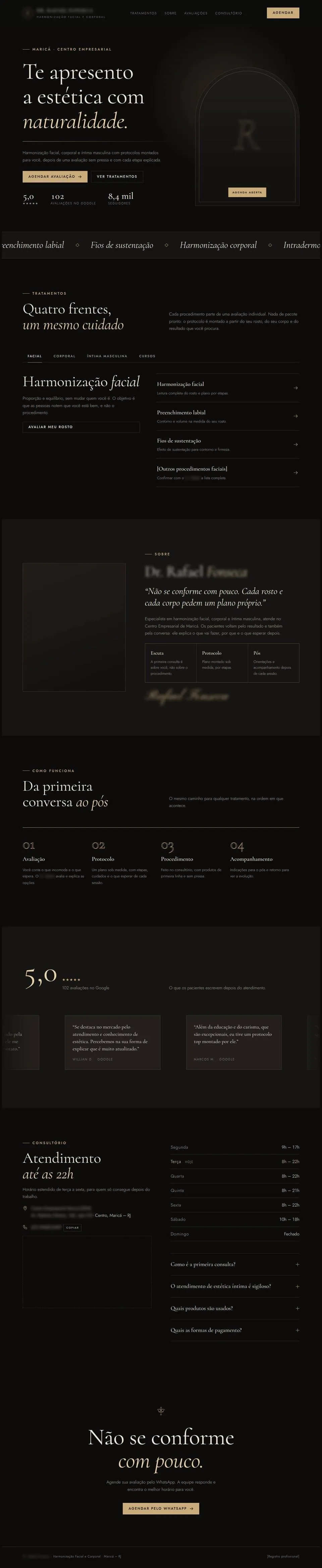 Site de clínica de harmonização facial feito pela NIVI, versão computador